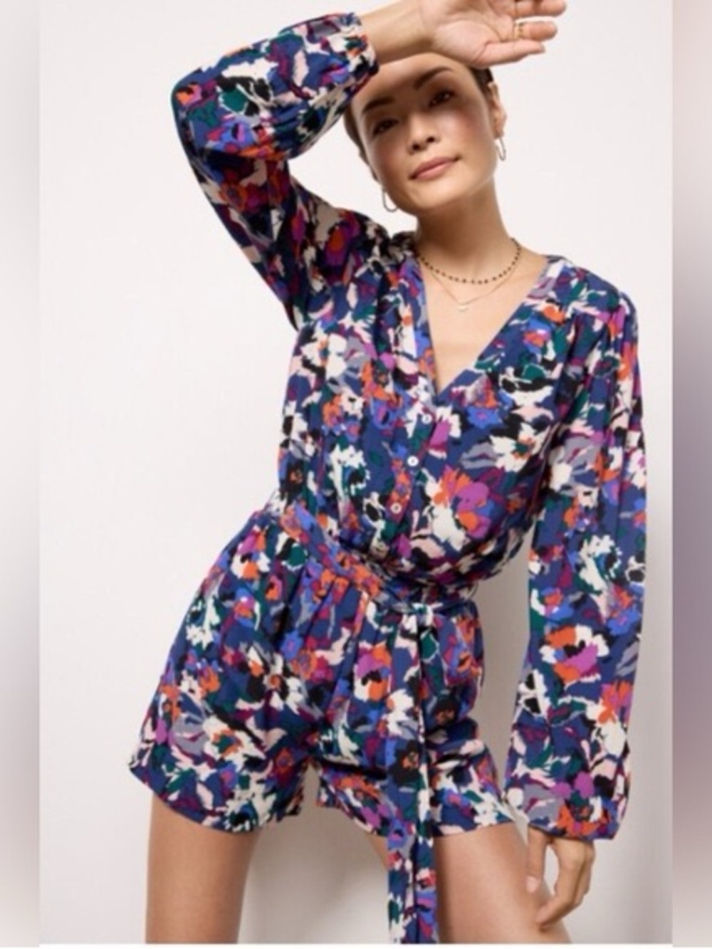 Evereve Hadley Multicolor Floral Print Romper - Blue, Purple, Pink, White